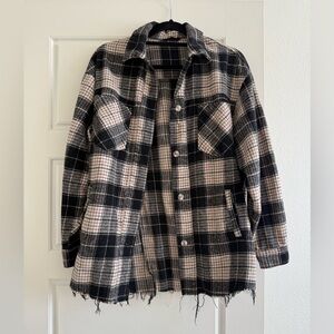Women’s Akair Button Down Black and Cream Long Sleeve Flannel